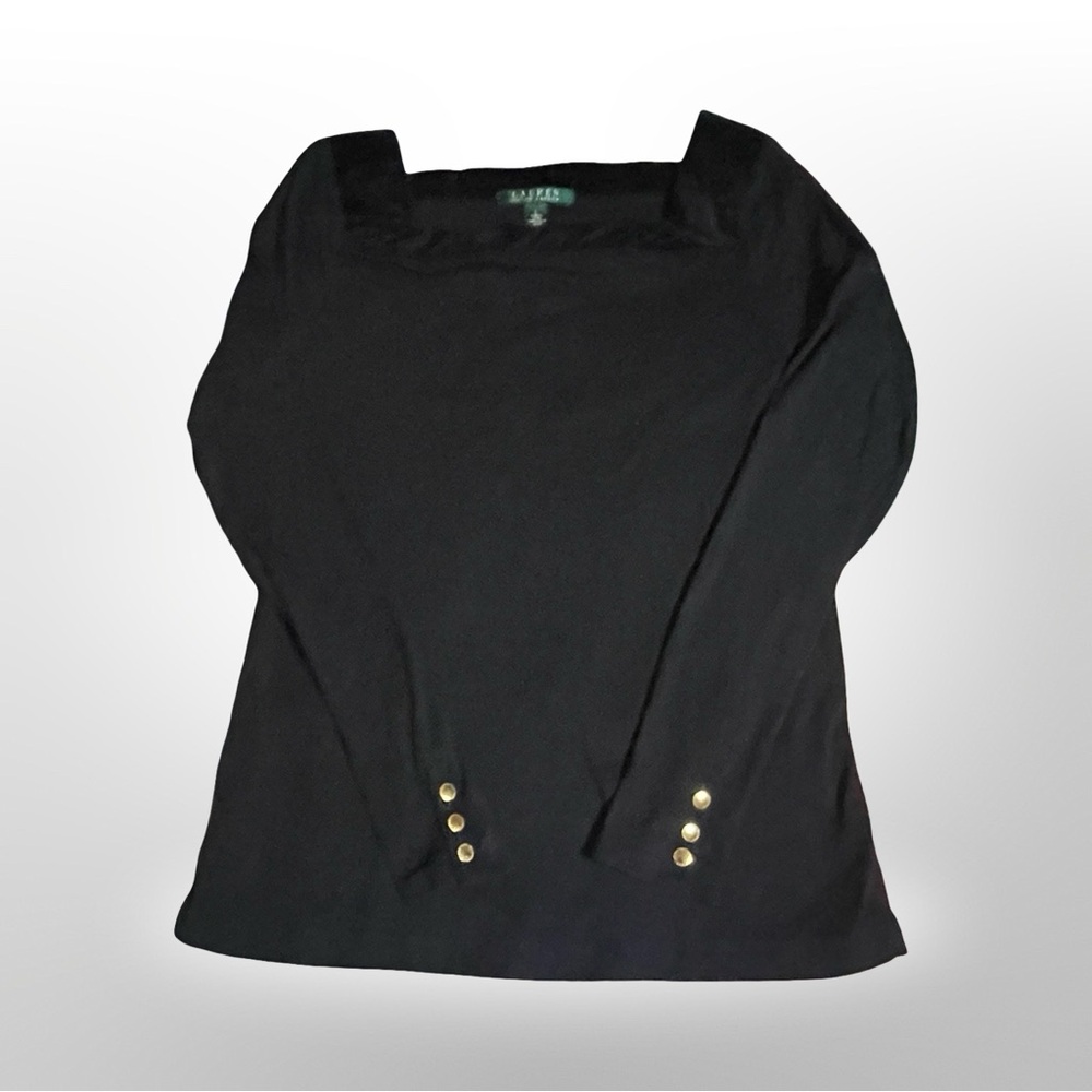 Lauren Ralph Lauren Black Long Sleeve Velvet Lined Square Neck‎ Size L Casual